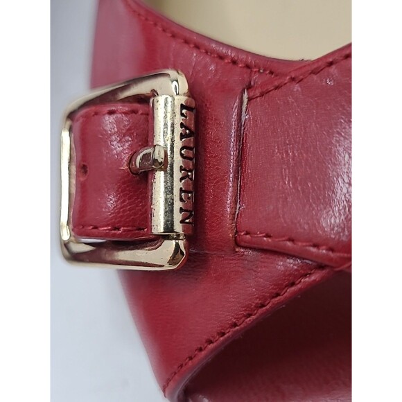 Lauren Ralph Lauren Peep toe Leather Red Peep Toe Heels Size 8 Office Career - Picture 10 of 11